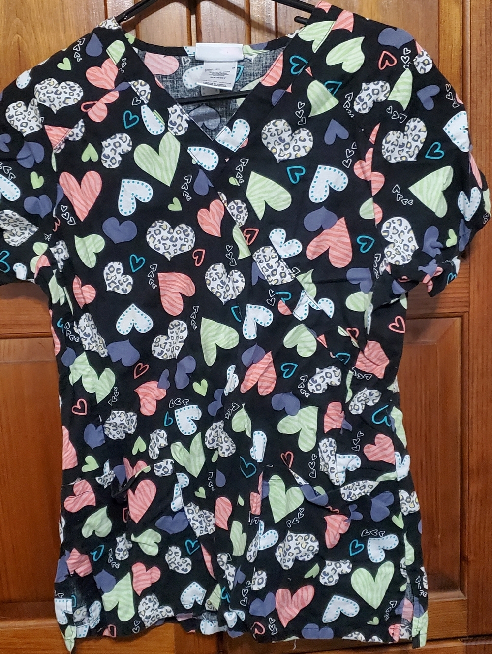 Xs Black With Neon Hearts Scrub Top